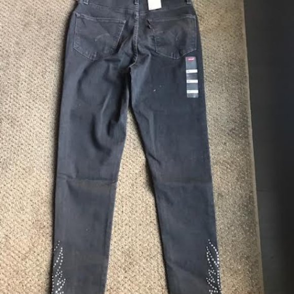 High Rise Skinny Black Jeans with Rivet Detail - Picture 3 of 3